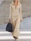 Pink V-neck maxi dress by FJØRNA, elegant evening dress with flowing fabric and sleeveless design, perfect for formal occasions.