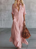 Pink linen V-neck maxi dress by FJØRNA featuring a casual, flowing design and relaxed fit, perfect for warm weather.