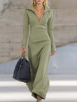 Pink V-neck maxi dress by FJØRNA, elegant evening dress with flowing fabric and a flattering V-neckline.