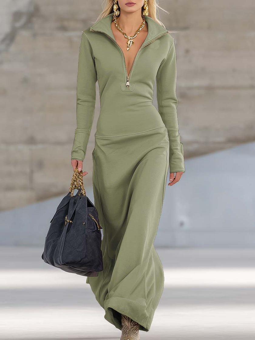 Pink V-neck maxi dress by FJØRNA, elegant evening dress with flowing fabric and a flattering V-neckline.