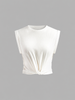 Jersey T-Shirt Women Cropped Twist Hem Short Sleeve White