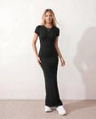 Fitted Maxi Dress Women Crew Neck Short Sleeve
