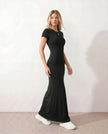 Fitted Maxi Dress Women Crew Neck Short Sleeve