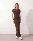 Fitted Maxi Dress Women Crew Neck Short Sleeve