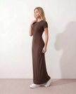 Fitted Maxi Dress Women Crew Neck Short Sleeve