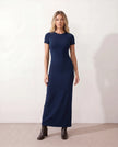 Fitted Maxi Dress Women Crew Neck Short Sleeve