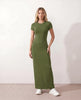 Fitted Maxi Dress Women Crew Neck Short Sleeve