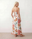 Floral Maxi Dress Women Strapless Square Neck Low Back A-Line