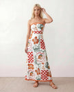 Floral Maxi Dress Women Strapless Square Neck Low Back A-Line