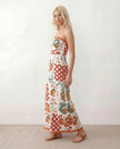 Floral Maxi Dress Women Strapless Square Neck Low Back A-Line
