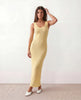 Knit Maxi Dress Women Openwork Sleeveless Yellow