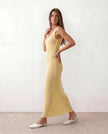 Knit Maxi Dress Women Openwork Sleeveless Yellow