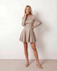Pleated Mini Dress Women Round Neck Long Sleeve A-Line Cocktail