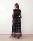 Maxi Dress Women V-Neck Button Front Drawstring Waist Side Slit