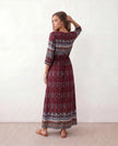 Maxi Dress Women V-Neck Button Front Drawstring Waist Side Slit
