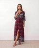 Maxi Dress Women V-Neck Button Front Drawstring Waist Side Slit