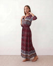 Maxi Dress Women V-Neck Button Front Drawstring Waist Side Slit