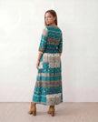 Maxi Dress Women V-Neck Button Front Drawstring Waist Side Slit