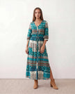 Maxi Dress Women V-Neck Button Front Drawstring Waist Side Slit