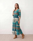 Maxi Dress Women V-Neck Button Front Drawstring Waist Side Slit