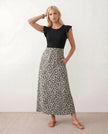 Animal Print Maxi Dress Women A-Line Cap Sleeve Round Neck