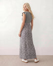 Animal Print Maxi Dress Women A-Line Cap Sleeve Round Neck