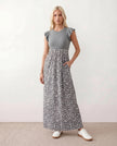 Animal Print Maxi Dress Women A-Line Cap Sleeve Round Neck