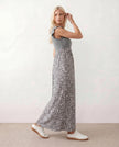 Animal Print Maxi Dress Women A-Line Cap Sleeve Round Neck