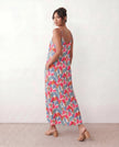 Slip Maxi Dress Women V-Neck Spaghetti Strap Open Back Abstract Print