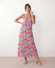 Slip Maxi Dress Women V-Neck Spaghetti Strap Open Back Abstract Print