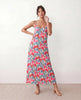 Slip Maxi Dress Women V-Neck Spaghetti Strap Open Back Abstract Print
