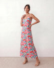 Slip Maxi Dress Women V-Neck Spaghetti Strap Open Back Abstract Print