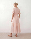 Polka Dot Maxi Dress Women Empire Waist Tiered V-Neck Wedding Guest