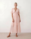 Polka Dot Maxi Dress Women Empire Waist Tiered V-Neck Wedding Guest