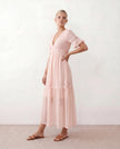 Polka Dot Maxi Dress Women Empire Waist Tiered V-Neck Wedding Guest