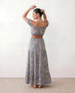 Paisley Maxi Dress Women Off-Shoulder A-Line Tiered Blue