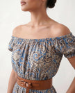 Paisley Maxi Dress Women Off-Shoulder A-Line Tiered Blue
