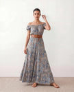 Paisley Maxi Dress Women Off-Shoulder A-Line Tiered Blue