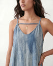 Slip Maxi Dress Women V-Neck Spaghetti Strap Abstract Print Blue