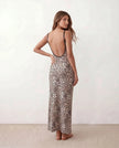 Leopard Print Maxi Dress Women Spaghetti Strap Low Back Slim
