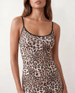 Leopard Print Maxi Dress Women Spaghetti Strap Low Back Slim