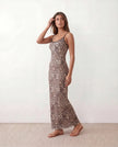 Leopard Print Maxi Dress Women Spaghetti Strap Low Back Slim