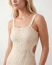 Crochet Maxi Dress Women Square Neck Spaghetti Strap Cutout Slit