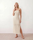 Crochet Maxi Dress Women Square Neck Spaghetti Strap Cutout Slit