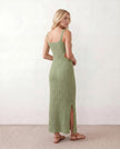 Crochet Maxi Dress Women Square Neck Spaghetti Strap Cutout Slit