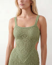 Crochet Maxi Dress Women Square Neck Spaghetti Strap Cutout Slit