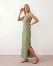 Crochet Maxi Dress Women Square Neck Spaghetti Strap Cutout Slit