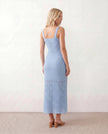 Crochet Maxi Dress Women Square Neck Spaghetti Strap Cutout Slit
