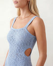 Crochet Maxi Dress Women Square Neck Spaghetti Strap Cutout Slit