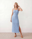 Crochet Maxi Dress Women Square Neck Spaghetti Strap Cutout Slit